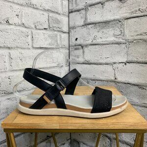 Clarks Eliza Mae Cloud Stepper Sandals Women's 9 Black Flat Strappy Casual Shoes